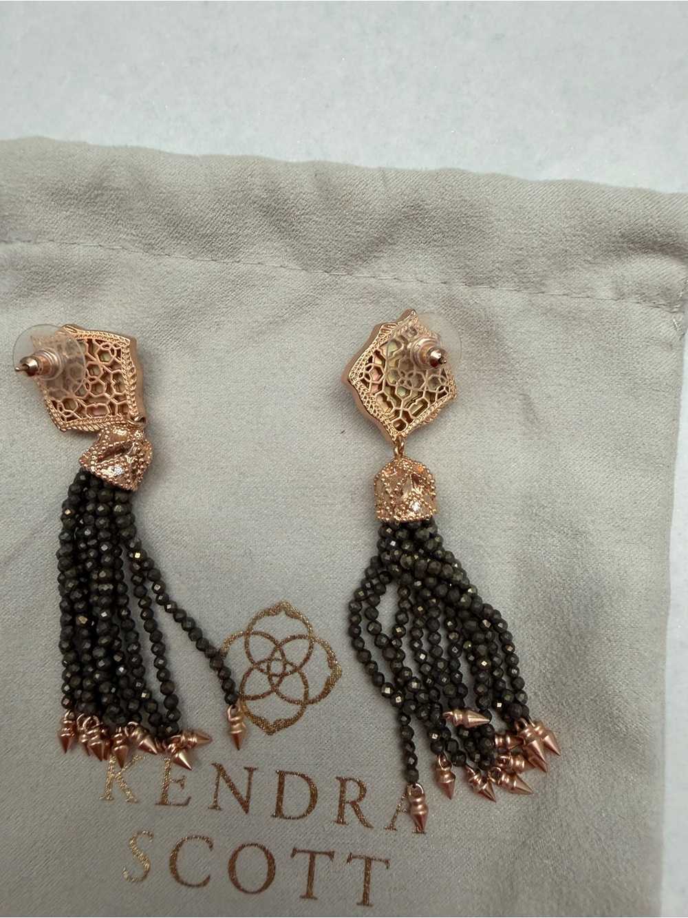 Kendra Scott Rose Gold and Black Beaded Tassel Earrings - Picture 4 of 4
